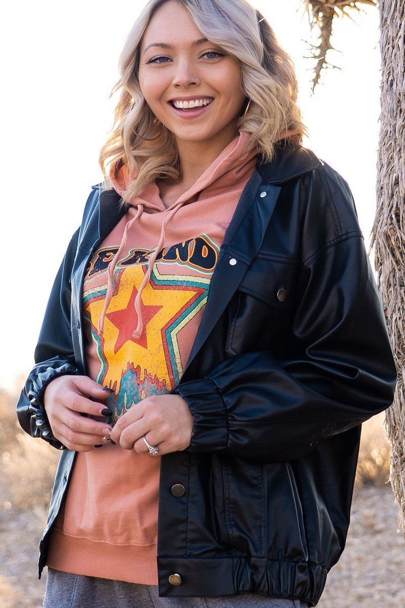 A Faux Leather Jacket - Cherry Angel