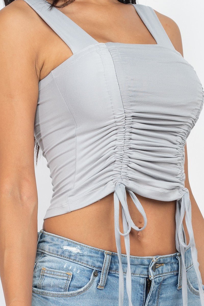 Adjustable Front Ruched With String Square Neck Crop Tops - Cherry Angel
