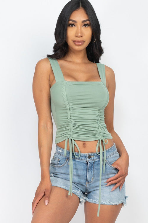 Adjustable Front Ruched With String Square Neck Crop Tops - Cherry Angel