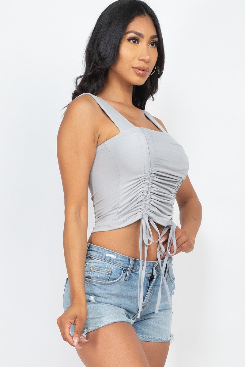 Adjustable Front Ruched With String Square Neck Crop Tops - Cherry Angel