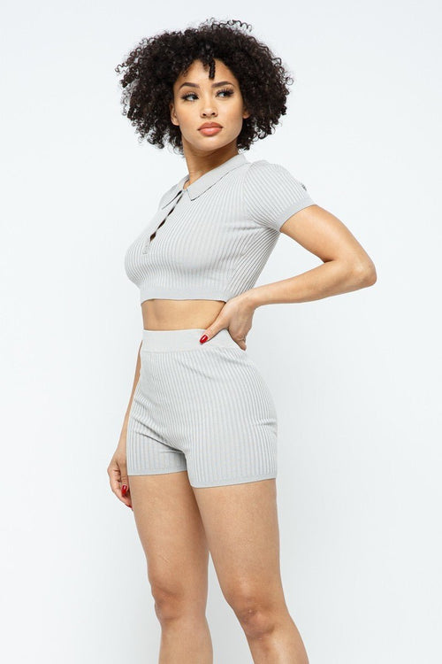 Collar Crop Top & Shorts Set - Cherry Angel