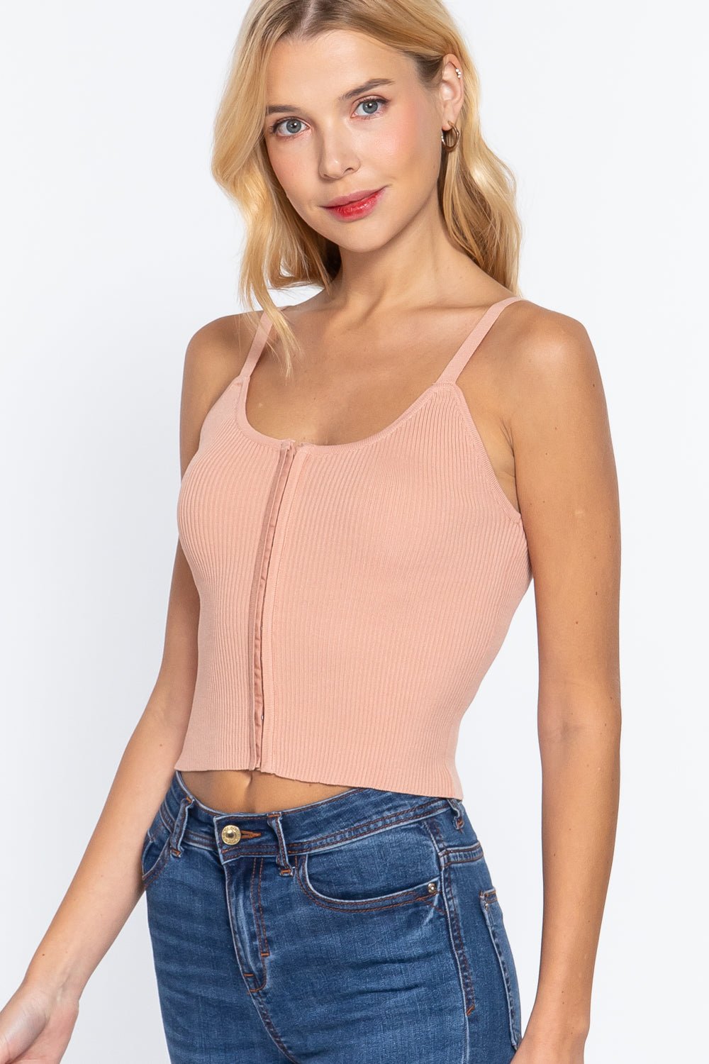 Front Closure With Hooks Sweater Cami Top - Cherry Angel