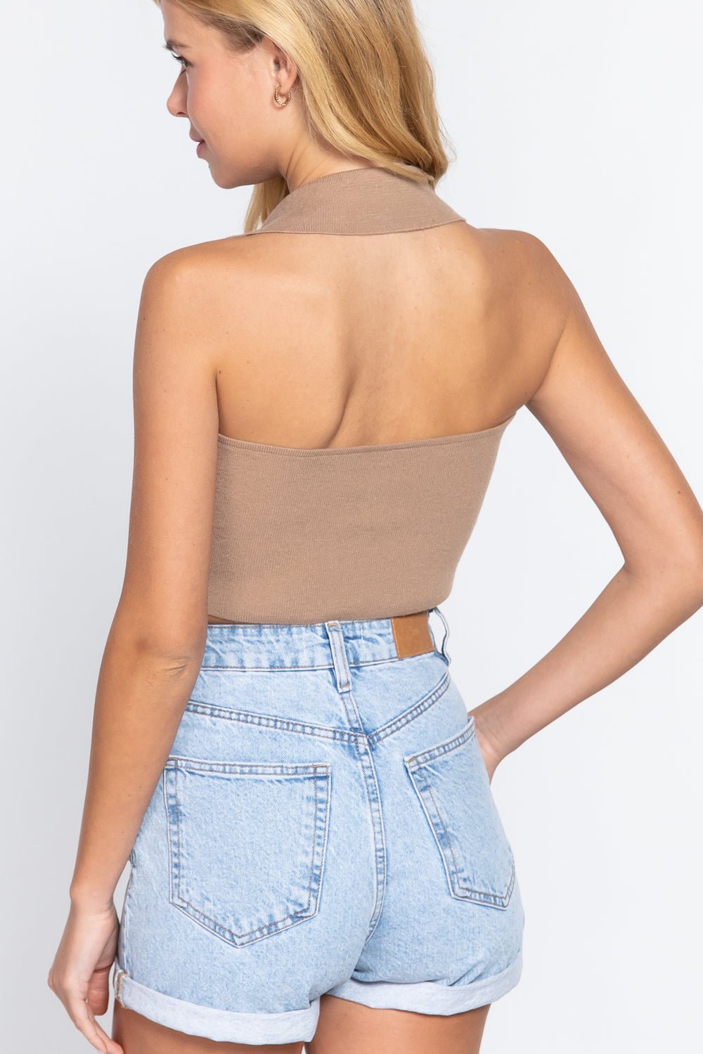 Halter Ruched Crop Sweater Knit Top - Cherry Angel