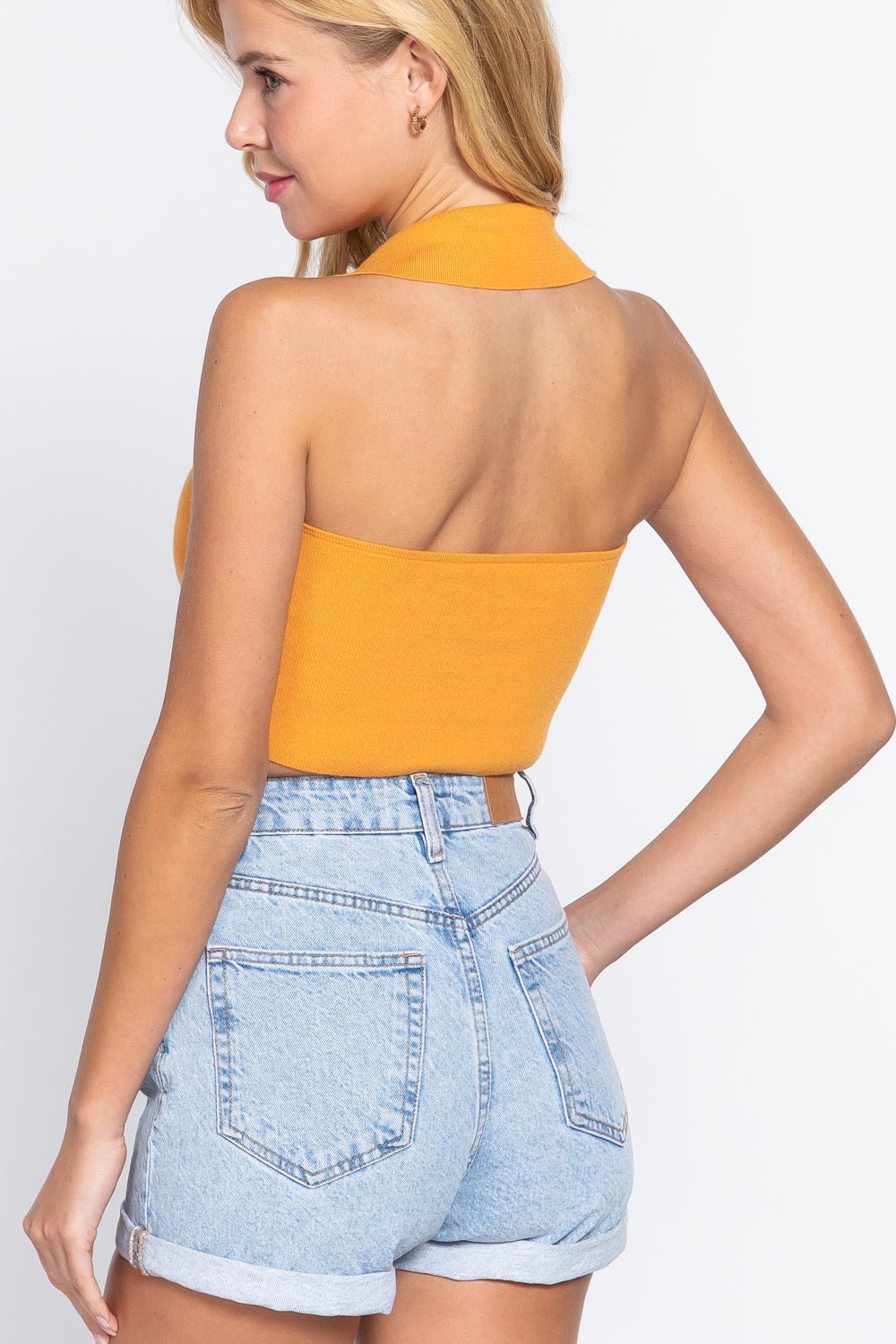 Halter Ruched Crop Sweater Knit Top - Cherry Angel