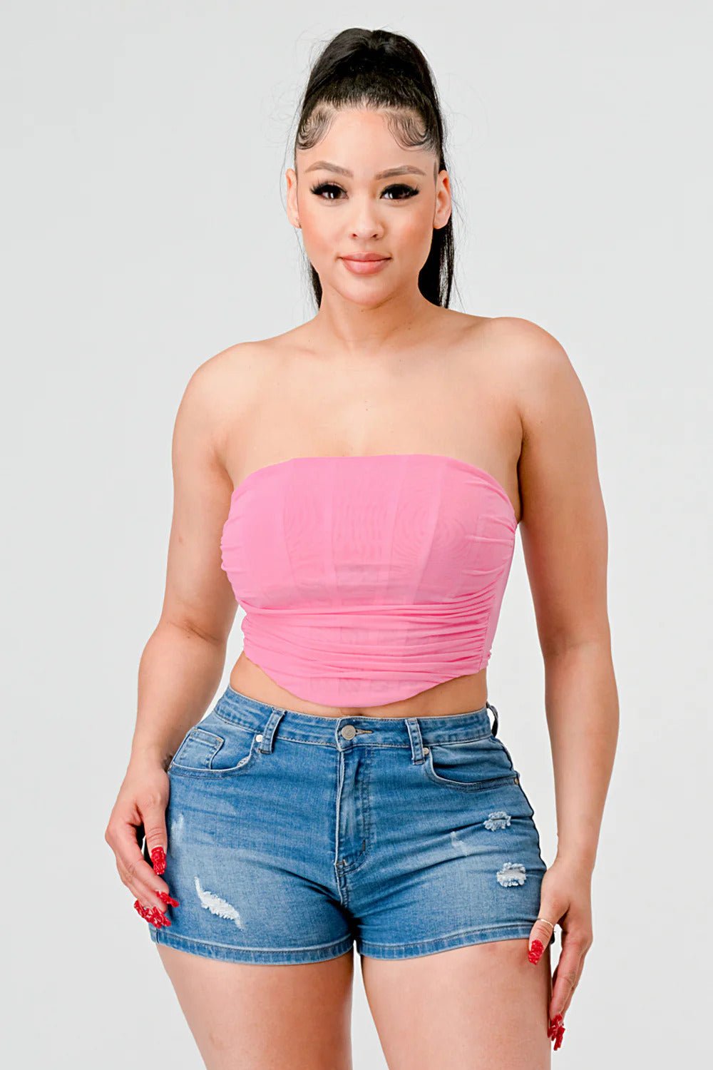 Luxe super stretch mesh layered corset bustier - Cherry Angel
